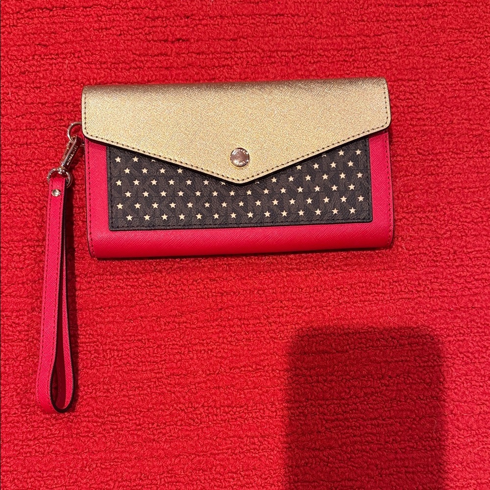 Michael Kors Gold, Black & Red Star-Accent Wristlet